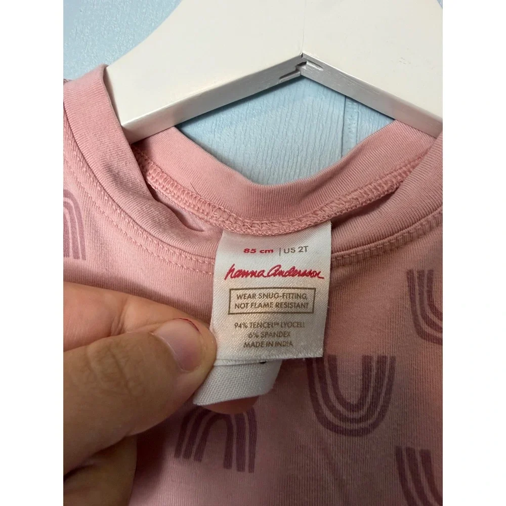 Hanna Andersson Hannasoft Pink Rainbow Tencel Pajama Set Kids Size 2T 85cm